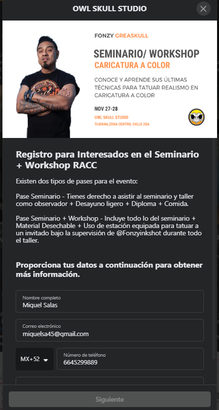 imagen de formulario utilizado en anuncios para seminarios de Owll Skull Studio Tijuana por Autocultivo marketing